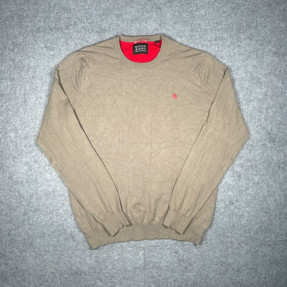 Scotch & Soda Sweater Mens XXL Tan Crewneck Pullover Embroidered Logo Casual